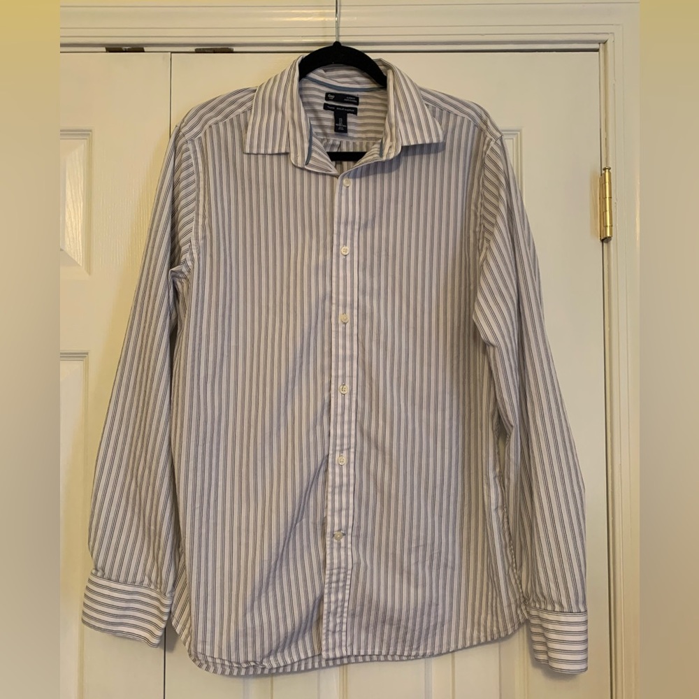 Gap size large, navy, and white men’s striped shirt